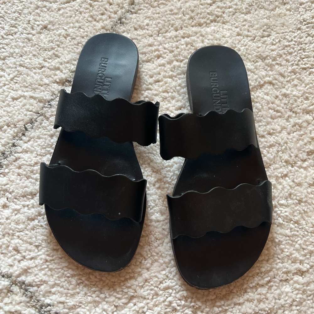 Little Burgundy Black Strap Flat Sandals